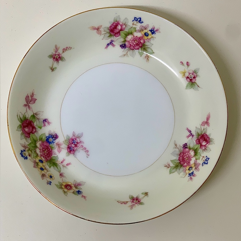 Mid Century Vintage F & B Japan Fine China Ivory Floral Soup Salad Bowl